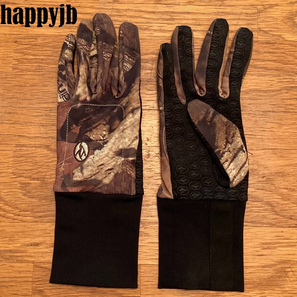 EUC Gloves Lightweight Mossy Oak Break Up Camo Spandex Brown Tan Gloves Size M